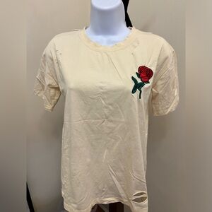 Distressed tee with rose design (size MED)
